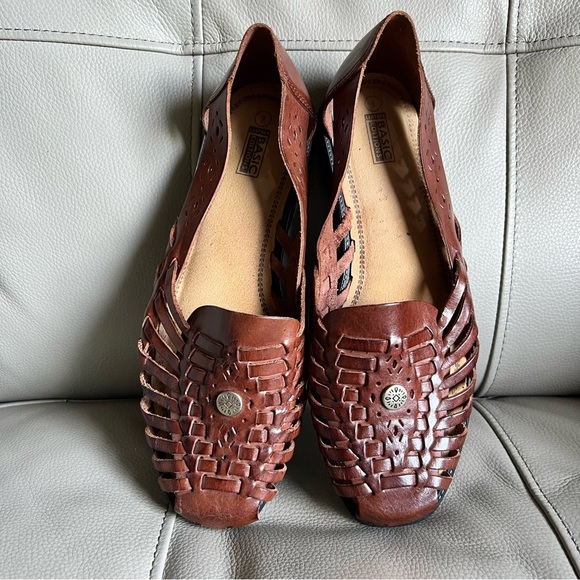 Vintage Sz 9 Genuine Leather Huarache Basket Weave Sandals Flat Shoes - Picture 15 of 15